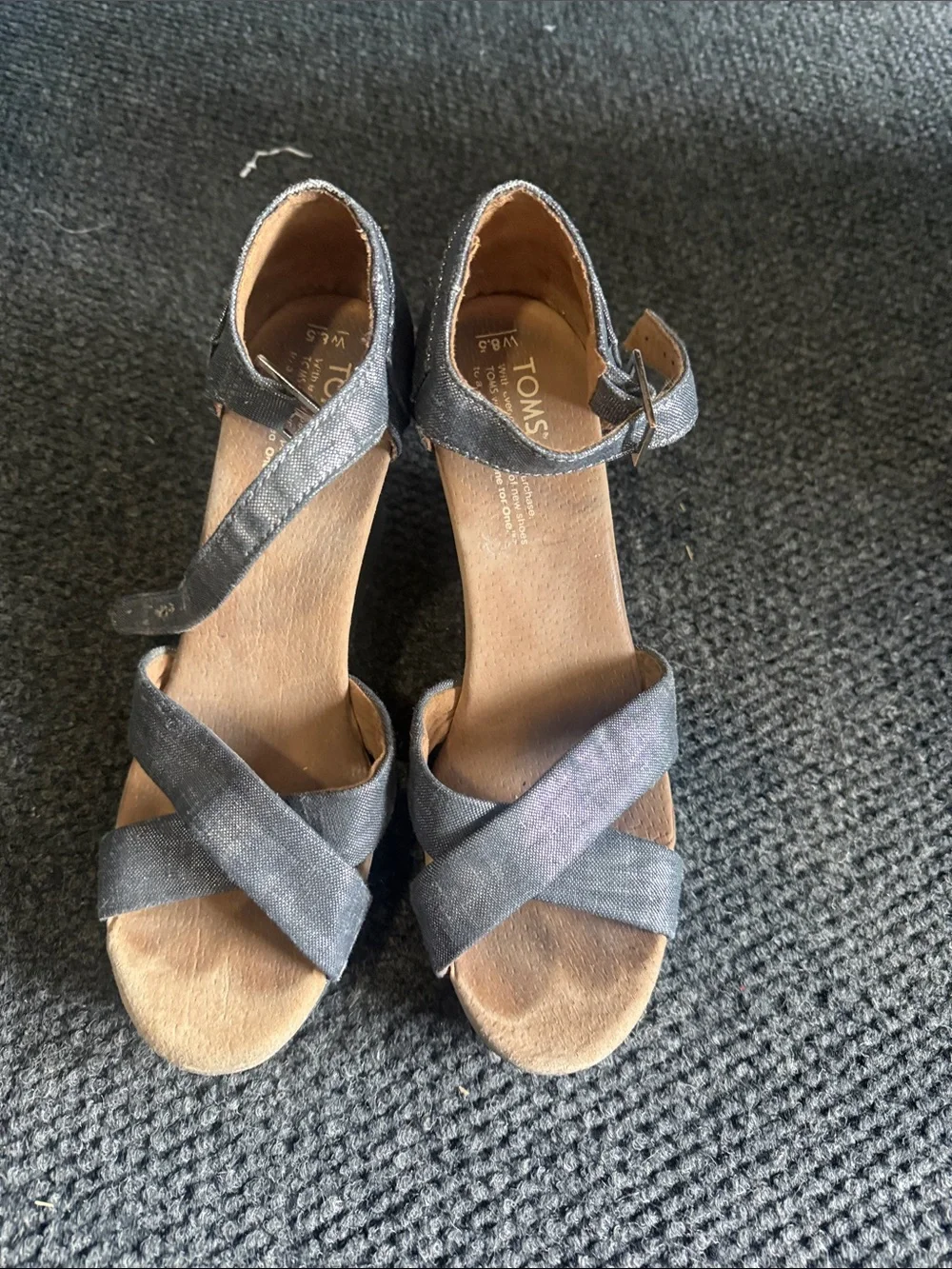 Toms Women's Black denim Crisscross Wedge Sandals with Ankle Strap